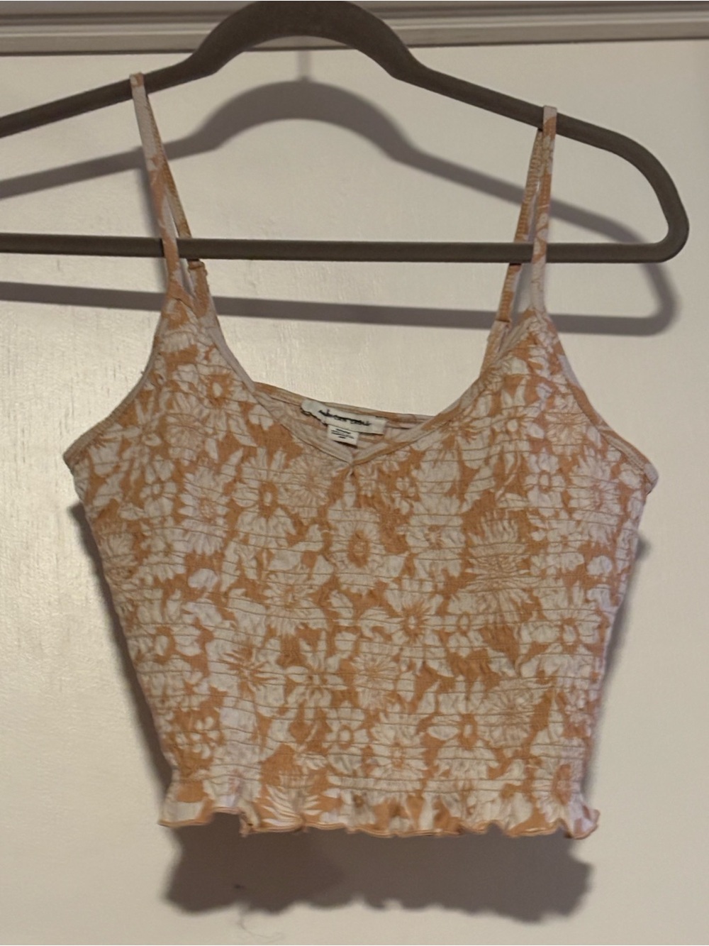 American Eagle Outfitters Peach & White Floral Smocked Cami